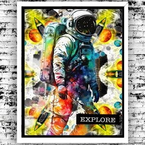 Astronaut Space Bright Abstract Art Print Celestial Decor Unique & Vibrant Pop